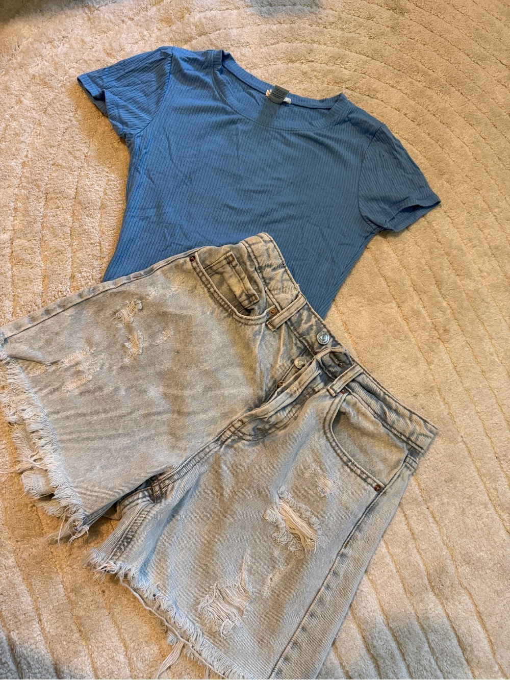 Bozzolo Light Blue Ribbed Tee Size S and Jean Shorts Size 0